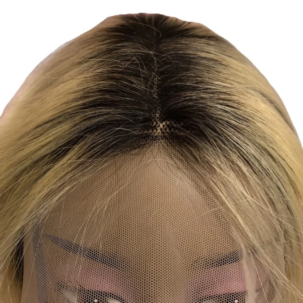 Short Ombré Blonde Bob Wig 100% Human Hair Lace Front T Part Wig 12” Blunt Cut